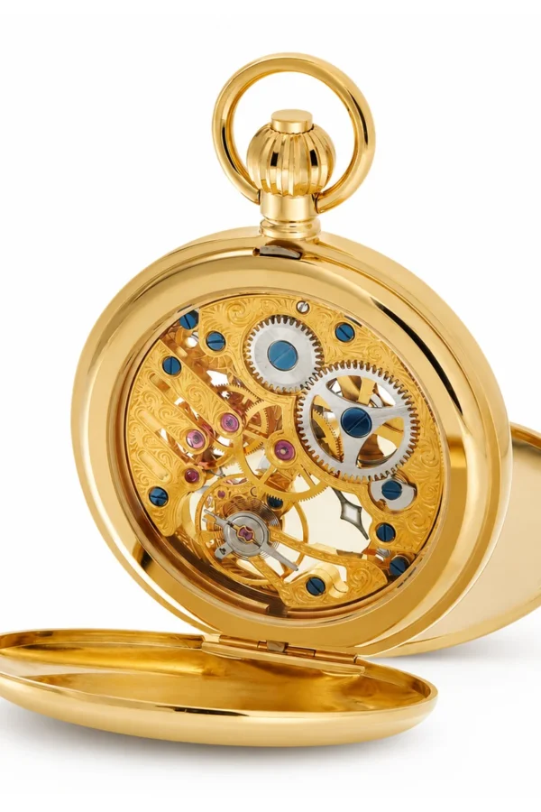 Gents 49mm Gold Plated Skeleton Mechanical Pocket Watch image 2 Gents 49mm Gold Plated Skeleton Mechanical Pocket Watch image 2