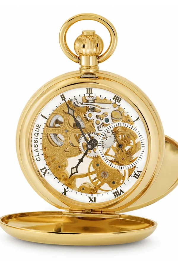 Gents 49mm Gold Plated Skeleton Mechanical Pocket Watch image 3 Gents 49mm Gold Plated Skeleton Mechanical Pocket Watch image 3