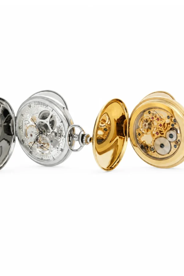 Gents 49mm Gold Plated Stainless Steel Skeleton Swiss Made Pocket Watch image 2