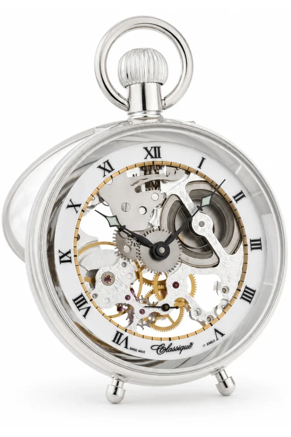 Gents 49mm Palladium Plated Open Face Mechanical Swiss Made Skeleton Desktop Pocket Watch image 2 Gents 49mm Palladium Plated Open Face Mechanical Swiss Made Skeleton Desktop Pocket Watch image 2