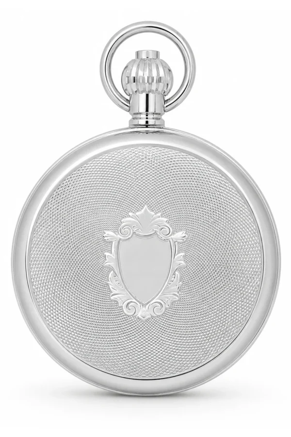 Gents 49mm Rhodium Plated Skeleton Mechanical Pocket Watch image 2
