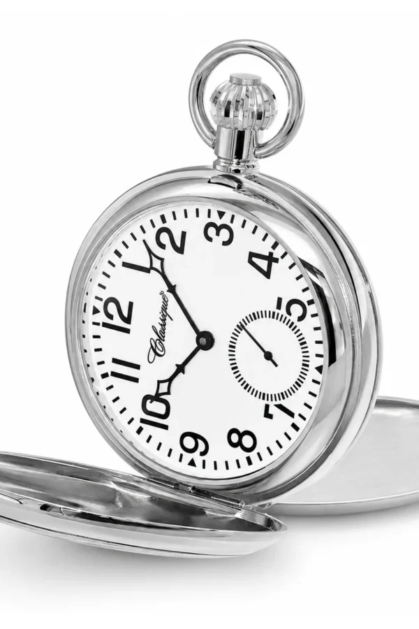 Gents 49mm Rhodium Plated Skeleton Mechanical Pocket Watch image 3