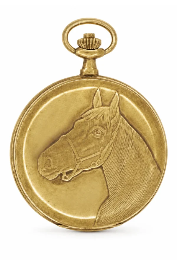 Vintage Antique 41mm Gold Plated Horse Swiss Quartz Pocket Watch image 1
