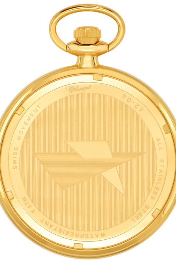 FACS-4204G-BACK Gents 48mm Gold Plated Open Face Swiss Quartz Pocket Watch back view