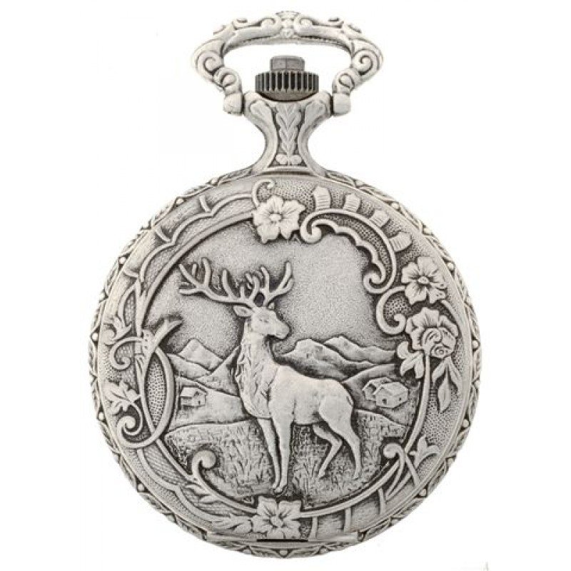 Gents 48mm Pewter Antique Rhodium Plated "Deer" Swiss Quartz Pocket Watch AU image 1 Gents 48mm Pewter Antique Rhodium Plated "Deer" Swiss Quartz Pocket Watch AU image 1