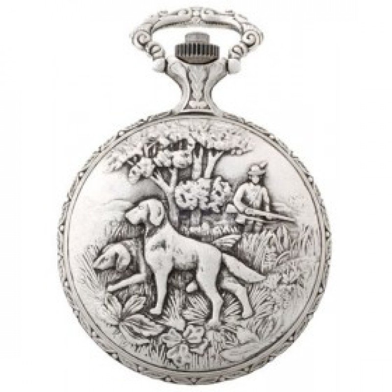 Gents 48mm Pewter Antique Rhodium Plated "Deer" Swiss Quartz Pocket Watch AU image 2 Gents 48mm Pewter Antique Rhodium Plated "Deer" Swiss Quartz Pocket Watch AU image 2