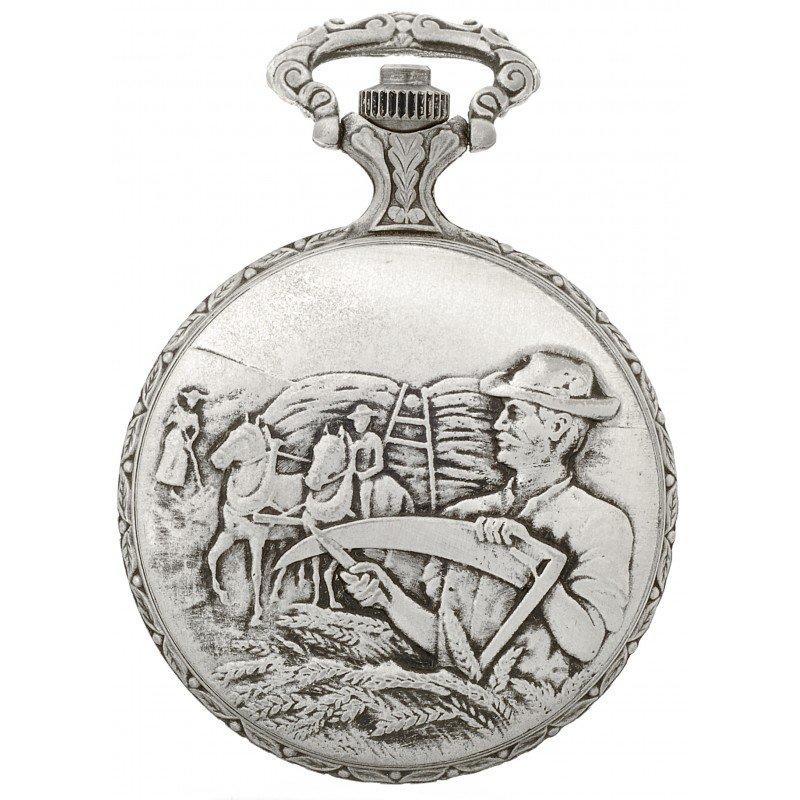 Gents 48mm Pewter Antique Rhodium Plated "Farmer" Swiss Quartz Pocket Watch AU image 2 Gents 48mm Pewter Antique Rhodium Plated "Farmer" Swiss Quartz Pocket Watch AU image 2