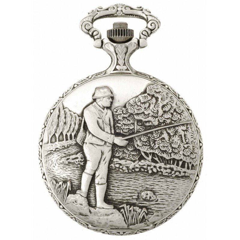 Gents 48mm Pewter Antique Rhodium Plated "Fisherman" Swiss Quartz Pocket Watch AU image 1 Gents 48mm Pewter Antique Rhodium Plated "Fisherman" Swiss Quartz Pocket Watch AU image 1
