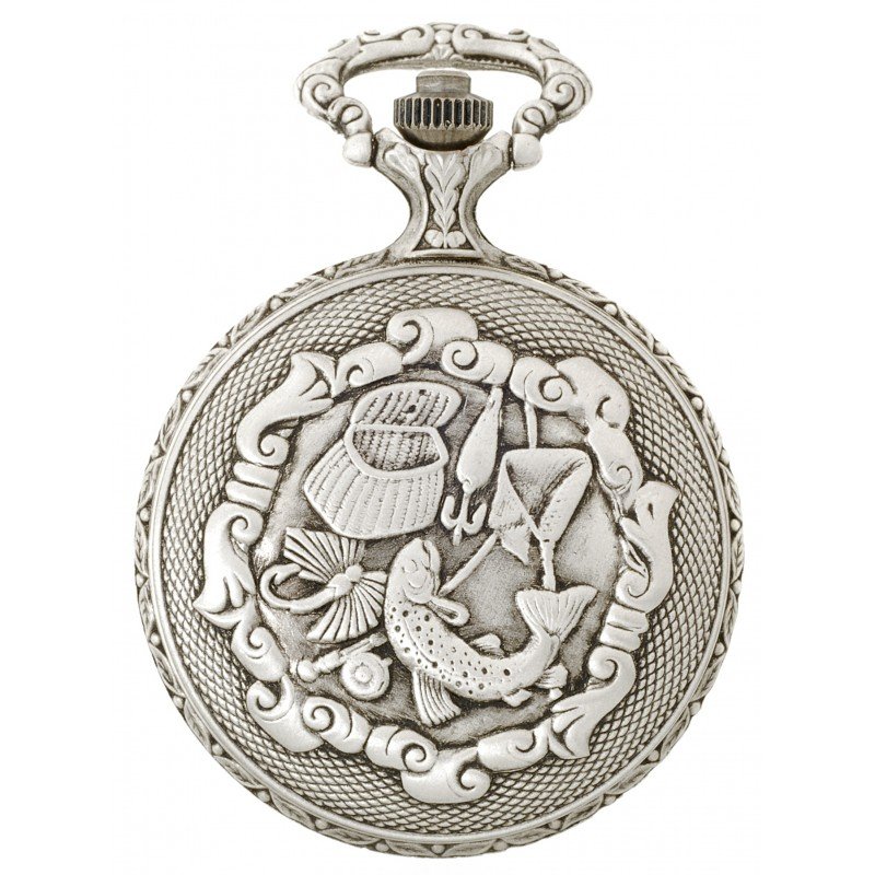 Gents 48mm Pewter Antique Rhodium Plated "Fisherman" Swiss Quartz Pocket Watch AU image 2 Gents 48mm Pewter Antique Rhodium Plated "Fisherman" Swiss Quartz Pocket Watch AU image 2