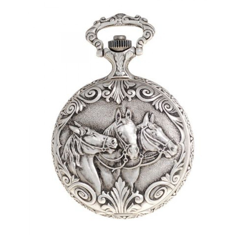 Gents 48mm Pewter Antique Rhodium Plated "Three Horses" Swiss Quartz Pocket Watch AU image 1 Gents 48mm Pewter Antique Rhodium Plated "Three Horses" Swiss Quartz Pocket Watch AU image 1