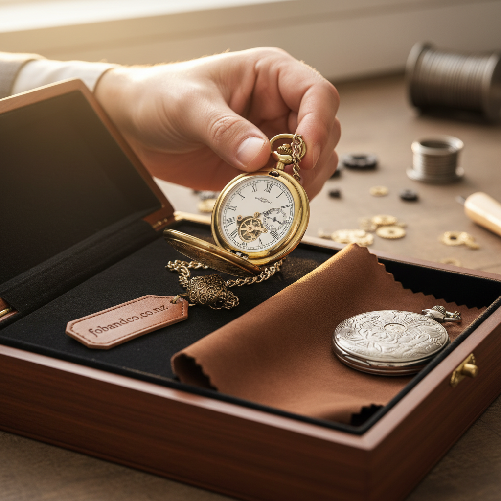 Mid-article supporting image of a person handling a mechanical pocket watch and chain while choosing a style.