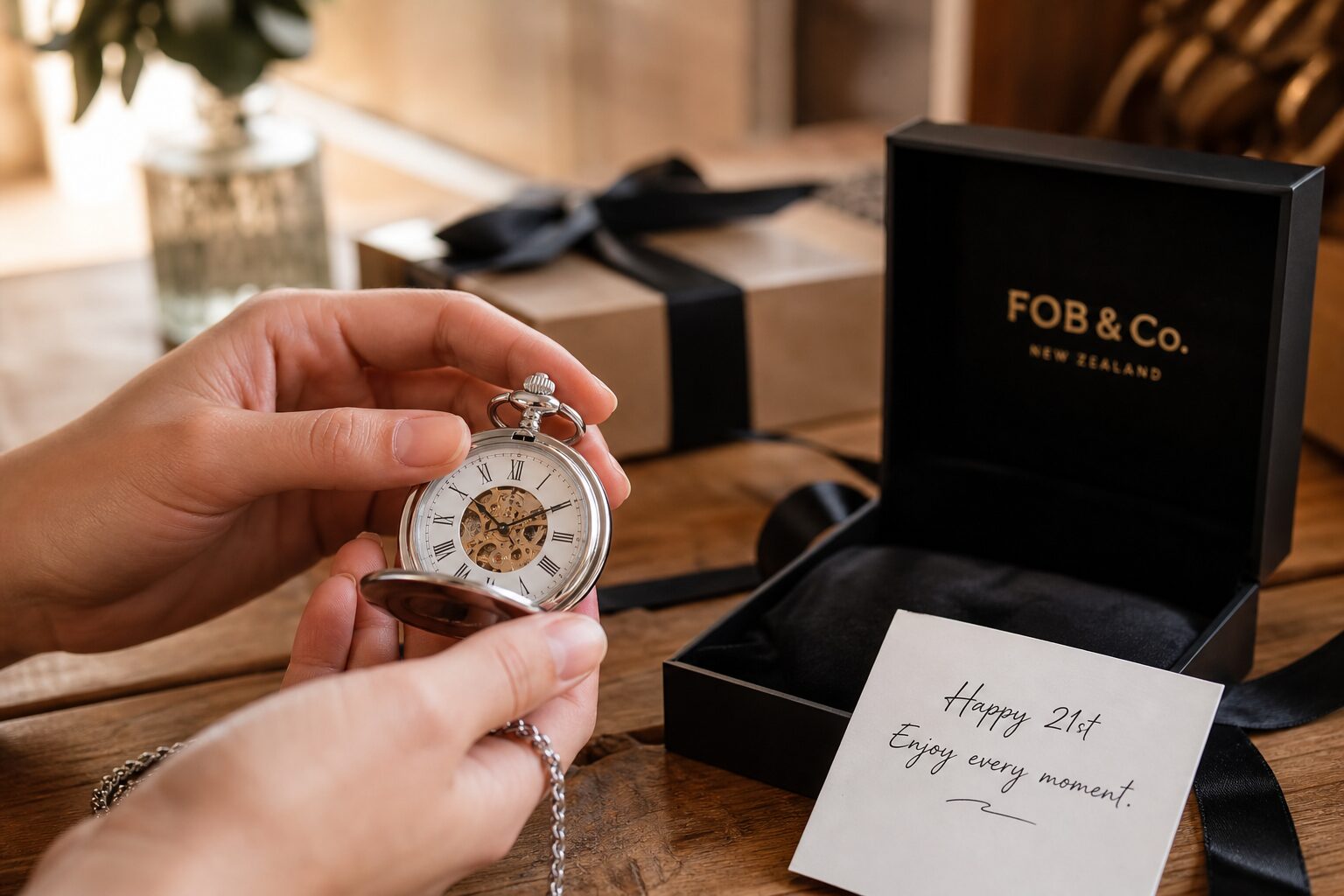 Mid-article supporting image of a person handling or selecting a pocket watch, contextually illustrating '21st keepsake