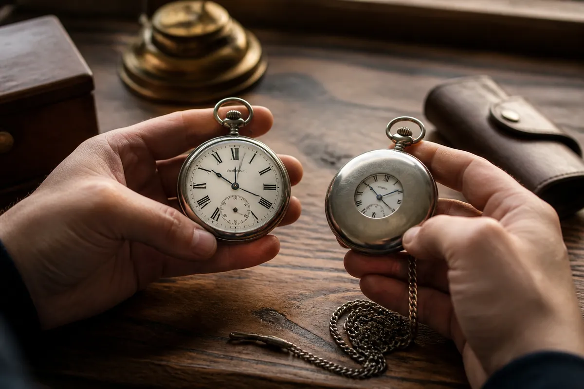 Comparing open face and half hunter pocket watches