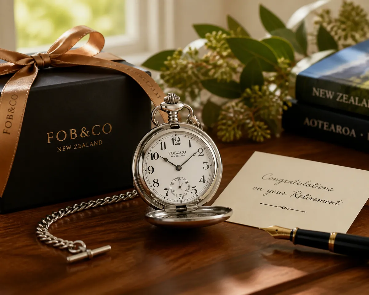 retirement pocket watch gift nz — styled product photo