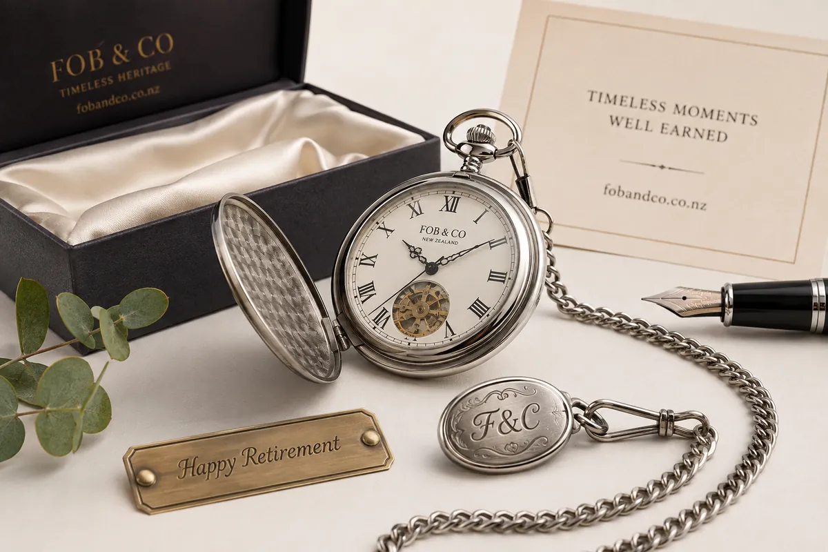 retirement pocket watch gift nz — close-up detail